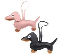 CVFRTT 2 Pieces of Leather Dachshund Dog Pendants, Cute Animal Pendants, Silver Stainless Steel, No Stone