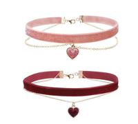 CVFRTT 2 Pieces of Velvet Pink Heart Necklaces, Contemporary, For Adults, Fashion-Conscious, Unisex, Couples and Individuals, Necklace