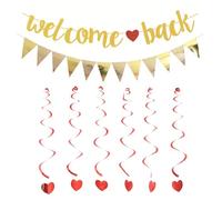 CVFRTT 2 Pieces Of Welcome Back Themed Flags, 6 Pieces Of Love Spiral Hanging Ornaments, Welcome Back Decorations, Welcome Decoration Accessories, Suitable For Home And School Event Decorations
