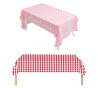 CVFRTT 2 Pieces Pink Plaid Tablecloths, Waterproof, Cuttable, Rectangular Plastic Tablecloths, Holiday Party Table Mats
