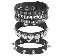 CVFRTT 3 Pieces of Punk Bracelets, Multi-Layered Leather Bracelets, Retro Rivet Bracelets, Fashionable and Versatile Bracelets, Clothing Accessories