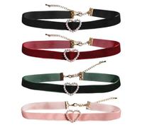 CVFRTT 4-Piece Velvet Gothic Romantic Necklace Set, Heart-Shaped Red Gemstone Pendants, Female, Unisex, Alternative Fashion, Couples, Romantics