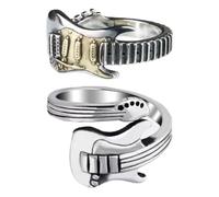 CVFRTT Guitar-Shaped Punk Style Adjustable Retro Creative Ring - 2 Pieces