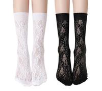 CVFRTT Women's Lace Socks, 2 Pairs, Black, White