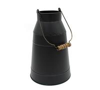 CVHOMEDECO. 10 Inch Galvanized Metal Milk Can with Wooden Handle, Old Rustic Farmhouse Pitcher Jug Vase for Home and Garden Décor.