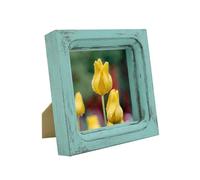 CVHOMEDECO. 4x4 Picture Frame Made of Solid Wood High Definition Glass Rustic Vintage Designs Small Photo Frame for Tabletop Display and Wall Mounting, Distress Blue