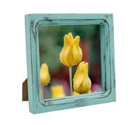CVHOMEDECO. 6x6 Picture Frame Made of Solid Wood High Definition Glass Rustic Vintage Designs Small Photo Frame for Tabletop Display and Wall Mounting, Distress Blue