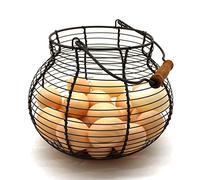 CVHOMEDECO. Antique Wire Egg Basket with Wood Handle Primitives Vintage Gathering Basket. Rusty