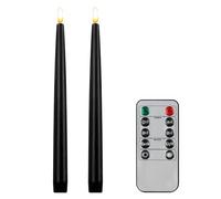 CVHOMEDECO. Flameless Taper Candles with 10-Key Remote, Battery Operated Led Flickering 3D Wick Window Candles Real Wax Finished Home Christmas Party Decor 0.78 x 11 Inch, Pack of 2, Black