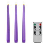 CVHOMEDECO. Flameless Taper Candles with 10-Key Remote, Battery Operated Led Flickering 3D Wick Window Candles Real Wax Finished Home Christmas Party Decor 0.78 x 11 Inch, Pack of 3, Purple