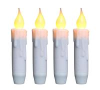 CVHOMEDECO. Flickering Taper Candles LED Drip Flameless Candles, Battery Operated with Timer, White, 4-3/4 Inch, Set of 4