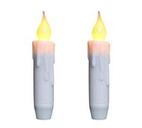 CVHOMEDECO. Flickering Taper Candles LED Drip Flameless Candles, Battery Operated with Timer, White, 4.75 Inch, Set of 2