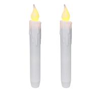 CVHOMEDECO. Flickering Taper Candles LED Drip Flameless Candles, Battery Operated with Timer, White, 6.75 Inch, Set of 2