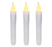 CVHOMEDECO. Flickering Taper Candles LED Drip Flameless Candles, Battery Operated with Timer, White, 6.75 Inch, Set of 3