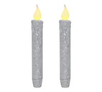 CVHOMEDECO. Glitter Flameless Candles Flickering Battery Operated LED Taper Candles with Timer for Home, Wedding, Halloween, Christmas Decor. Glitter Silver, 6-3/4 Inch, Set of 2