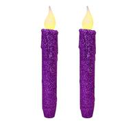 CVHOMEDECO. Glitter Flameless Candles Flickering Battery Operated LED Taper Candles with Timer for Home, Wedding, Halloween, Christmas Decor. Purple, 6-3/4 Inch, Set of 2