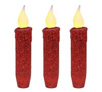 CVHOMEDECO. Glitter Flameless Candles Flickering Battery Operated LED Taper Candles with Timer for Home, Wedding, Halloween, Christmas Decor. Red, 4-3/4 Inch, Set of 3