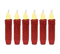 CVHOMEDECO. Glitter Flameless Candles Flickering Battery Operated LED Taper Candles with Timer for Home, Wedding, Halloween, Christmas Decor. Red, 4-3/4 Inch, Set of 6
