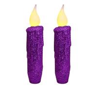 CVHOMEDECO. Glitter Flameless Candles Flickering Battery Operated LED Taper Candles with Timer for Home, Wedding, Halloween, Christmas Decor. Purple, 4-3/4 Inch, Set of 2