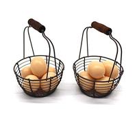 CVHOMEDECO. Metal Wire Mini Egg Baskets Rust Gathering Baskets with Wooden Handle Country Vintage Style Storage Baskets. Set of 2