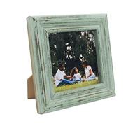 CVHOMEDECO. Picture Frame Made of Solid Wood High Definition Glass Rustic Antique Designs Small Photo Frame for Tabletop Display and Wall Mounting (4" X 4", Distress Teal)