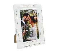 CVHOMEDECO. Picture Frame Made of Solid Wood High Definition Glass Rustic Antique Designs Small Photo Frame for Tabletop Display and Wall Mounting (4" X 6", Distress White)