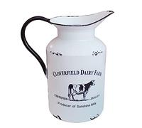 CVHOMEDECO. Primitive Rustic Galvanized Tin Milk Can with Handle, Primitives Metal Jug Vase for Home and Garden Decor., Vintage White