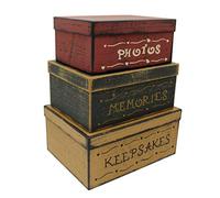CVHOMEDECO. Primitive Vintage Rectangular Photos, Memories, Keepsakes Cardboard Nesting Boxes, Large 12 x 9 x 5.5 Inch. Set of 3.