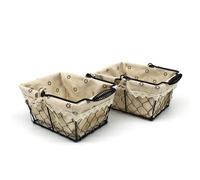 CVHOMEDECO. Primitives Country Chicken Wire Small Gift Baskets Gathering Baskets with Swing Handle and Fabric Liner. Set of 2 (Rectangular)