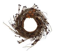 CVHOMEDECO. Primitives Rustic Pip Berries and Twig with Rusty Barn Stars Wreath, 10 Inch, Burgundy