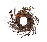 CVHOMEDECO. Primitives Rustic Pip Berries and Twig with Rusty Barn Stars Wreath, 7 Inch, Burgundy