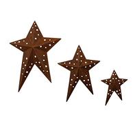 CVHOMEDECO. Primitives Rustic Vintage Gifts Rusty Punched Metal Barn Stars for Wall/Wreaths/Twigs Decor, 8/6/4 Inch, Set of 3