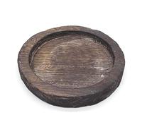CVHOMEDECO. Primitives Solid Wood Decorative Plate Vintage Round Hand Carved Wooden Candle Plate Rustic Treenware Home and Office Décor Art, Dia. 8 Inch