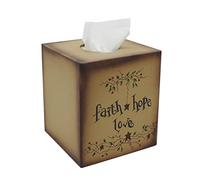 CVHOMEDECO. Primitives Square Tissue Box Cover Rustic Faith Hope Love Cardboard Tissue Box Holder for Home/Bath Decor, 5-1/4 x 5-1/4 x 6 Inch