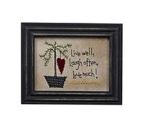 CVHOMEDECO. Primitives Vintage Live Well, Laugh Often, Love Much! Stitchery Frame Wall Hanging Decoration Art, 8.75 x 6.75 Inch