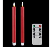 CVHOMEDECO. Real Wax Flameless Taper Candles with 10-Key Remote, Battery Operated Led Flickering 3D Wick Light Window Candles Home Christmas Party Decor 0.78 x 10 Inch, Pack of 2, Red