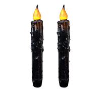 CVHOMEDECO. Real Wax Hand Dipped Battery Operated LED Timer Taper Candles Country Primitive Flameless Lights Décor, 6.75 Inch, Matt Black, 2 PCS in a Package