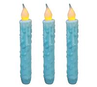 CVHOMEDECO. Real Wax Hand Dipped Battery Operated LED Timer Taper Candles Rustic Primitive Flameless Lights Decor, 6.75 Inch, Teal, 3 PCS in a Package