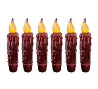 CVHOMEDECO. Real Wax Hand Dipped Battery Operated LED Timer Taper Candles Rustic Primitive Flameless Lights Décor, 4.75 Inch, Burgundy, 6 PCS in a Package