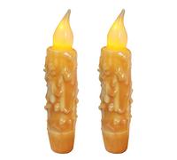CVHOMEDECO. Real Wax Hand Dipped Battery Operated LED Timer Taper Candles Rustic Primitive Flameless Lights Decor, 4.75 Inch, Orange, 2 PCS in a Package