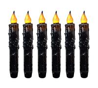 CVHOMEDECO. Real Wax Hand Dipped Battery Operated LED Timer Taper Candles Rustic Primitive Flameless Lights Décor, 6.75 Inch, Matt Black, 6 PCS in a Package