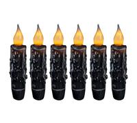 CVHOMEDECO. Real Wax Hand Dipped Battery Operated LED Timer Taper Candles Rustic Primitive Flameless Lights Décor, 4.75 Inch, Matt Black, 6 PCS in a Package