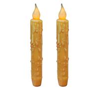 CVHOMEDECO. Real Wax Hand Dipped Battery Operated LED Timer Taper Candles Rustic Primitive Flameless Lights Decor, 6.75 Inch, Orange, 2 PCS in a Package