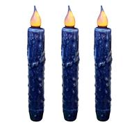 CVHOMEDECO. Real Wax Hand Dipped Battery Operated LED Timer Taper Candles Rustic Primitive Flameless Lights Decor, 6.75 Inch, Navy Blue, 3 PCS in a Package