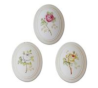 CVHOMEDECO. Relief Painting Still Life Hand-panted Rose on Oval Wooden Frame, Oil Painting for Wall Décor. Red, White, Yellow, 6.75 x 8.75 Inch, Set of 3.