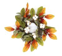 CVHOMEDECO. Rustic Country Artificial Fall Leaves and Twig Wreath, Autumn Cotton Peach Wreath for Indoor or Outdoor Display, 12-Inch