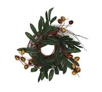 CVHOMEDECO. Rustic Country Artificial Olive branch and Twig Wreath, Year Round Full Green Wreath for Indoor or Outdoor Display, 9 Inch