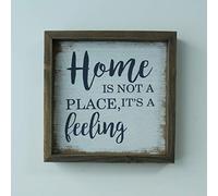 CVHOMEDECO. Rustic Distressed "Home is not a place, it’s a feeling" Shadow Box Frame Wall Mounted Hanging Decor Art, 9-3/4 x 9-3/4 Inch