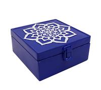 CVHOMEDECO. Rustic Metal Decorative Box Vintage Galvanized Storage Box with Lid and Hinged Square Stash Boxes for Photos, Jewelry, Keepsake and Gifts. Blue