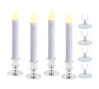 CVHOMEDECO. Window Candles with Suction Cups, Battery Operated LED Taper, Auto On/Off, Removable Silver Base, Flickering Warm Orange Flameless Lights Decor. (4 Pack)